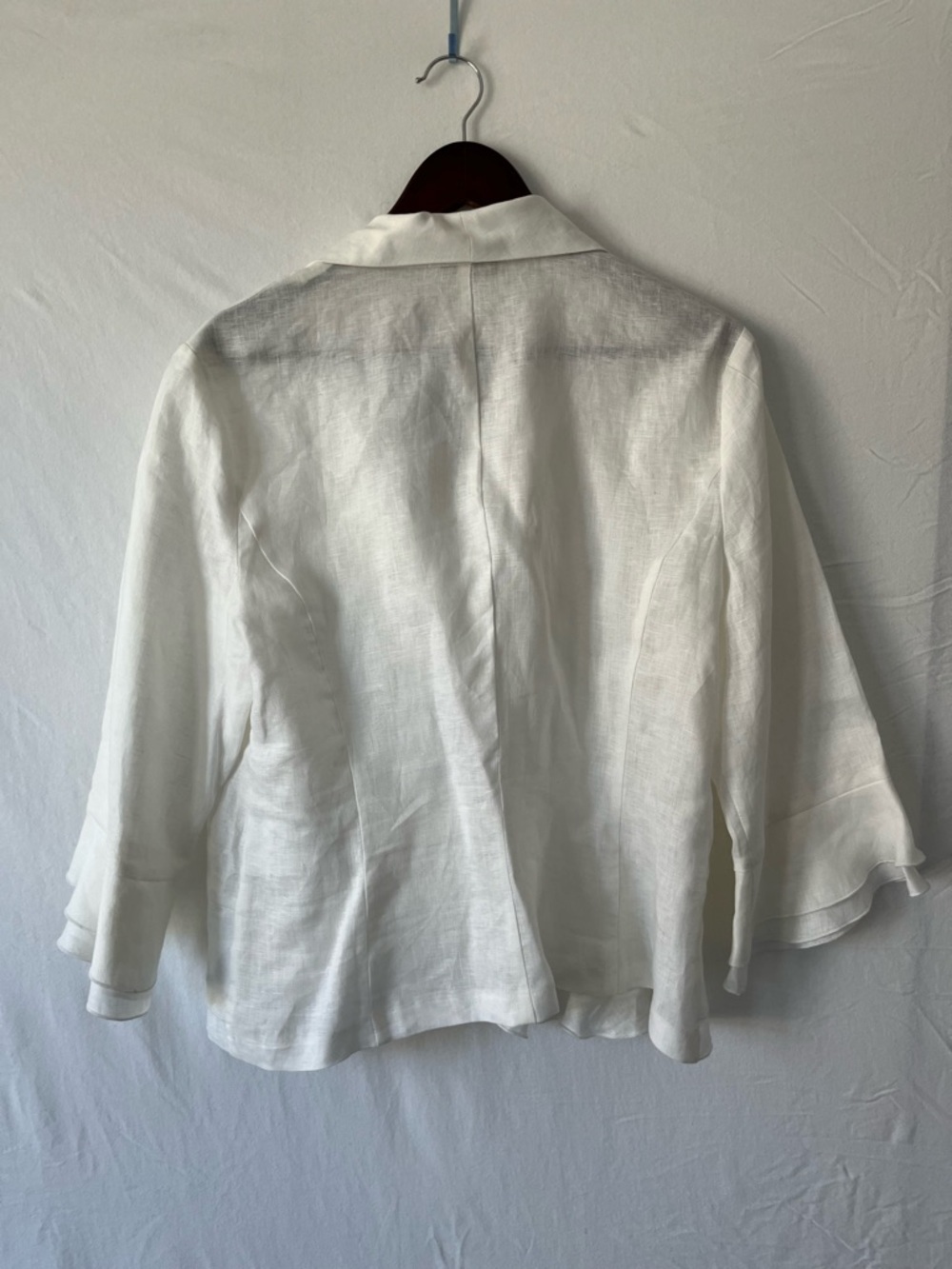 NWT Melanie Lyne 100% Linen Ruffle Jacket | White | Waterfall Front | Bell Cuff - Picture 4 of 9